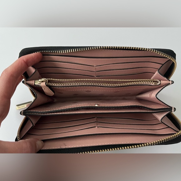 kate spade black leather wallet lots of storage blush pink interior - Picture 5 of 9